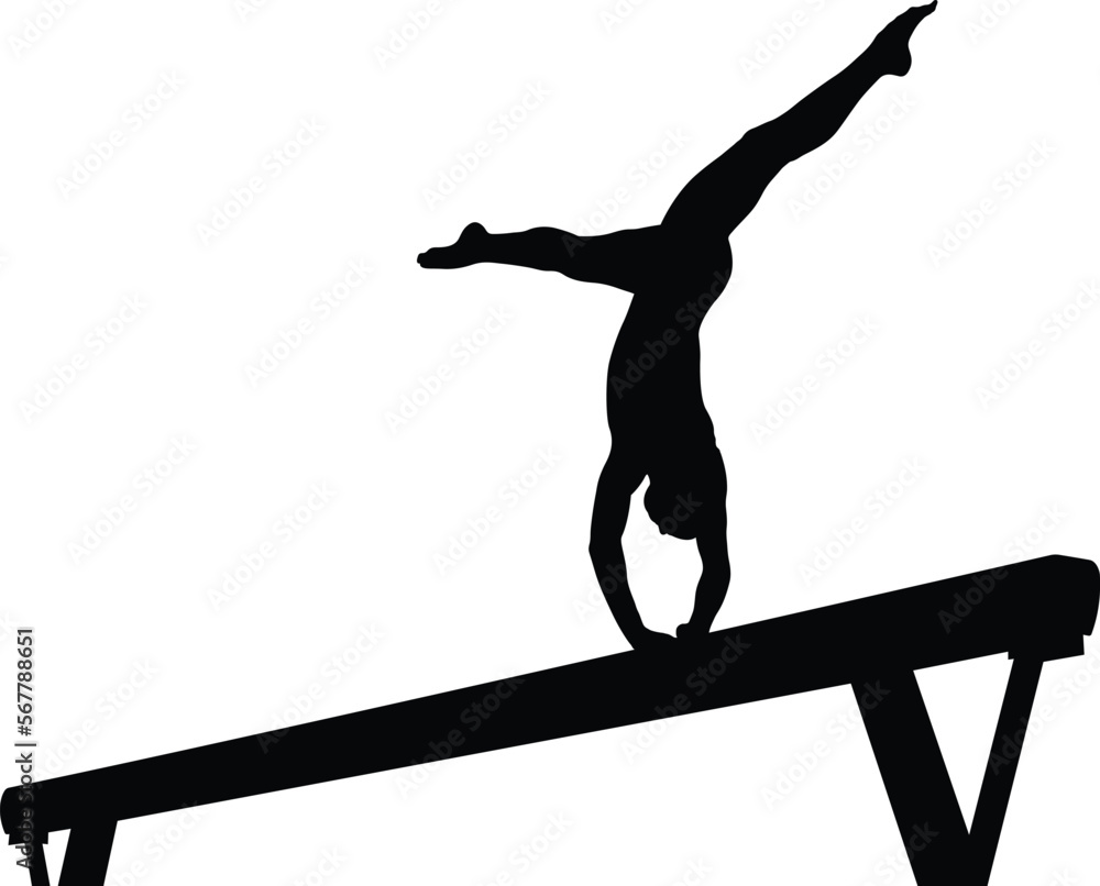 balance beam girl gymnast in artistic gymnastics black silhouette Stock