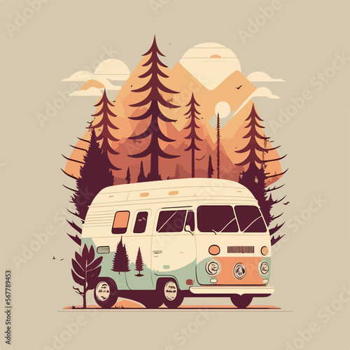 Campervan in the nature sunset
