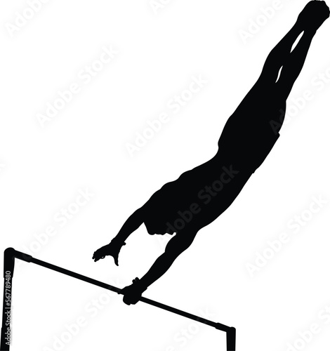 black silhouette horizontal bar man gymnast in artistic gymnastics