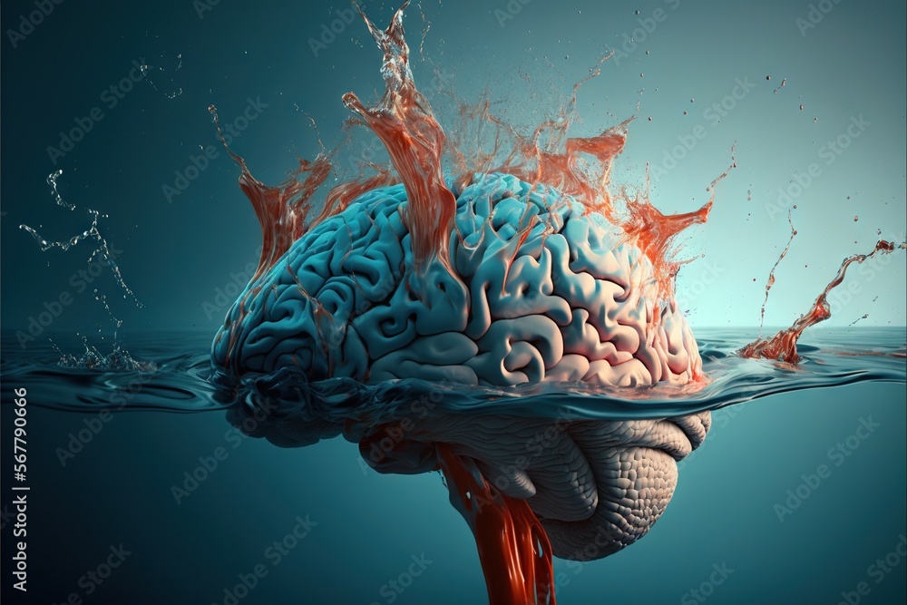 a picture of a brain in the water with a splash of water on it's side