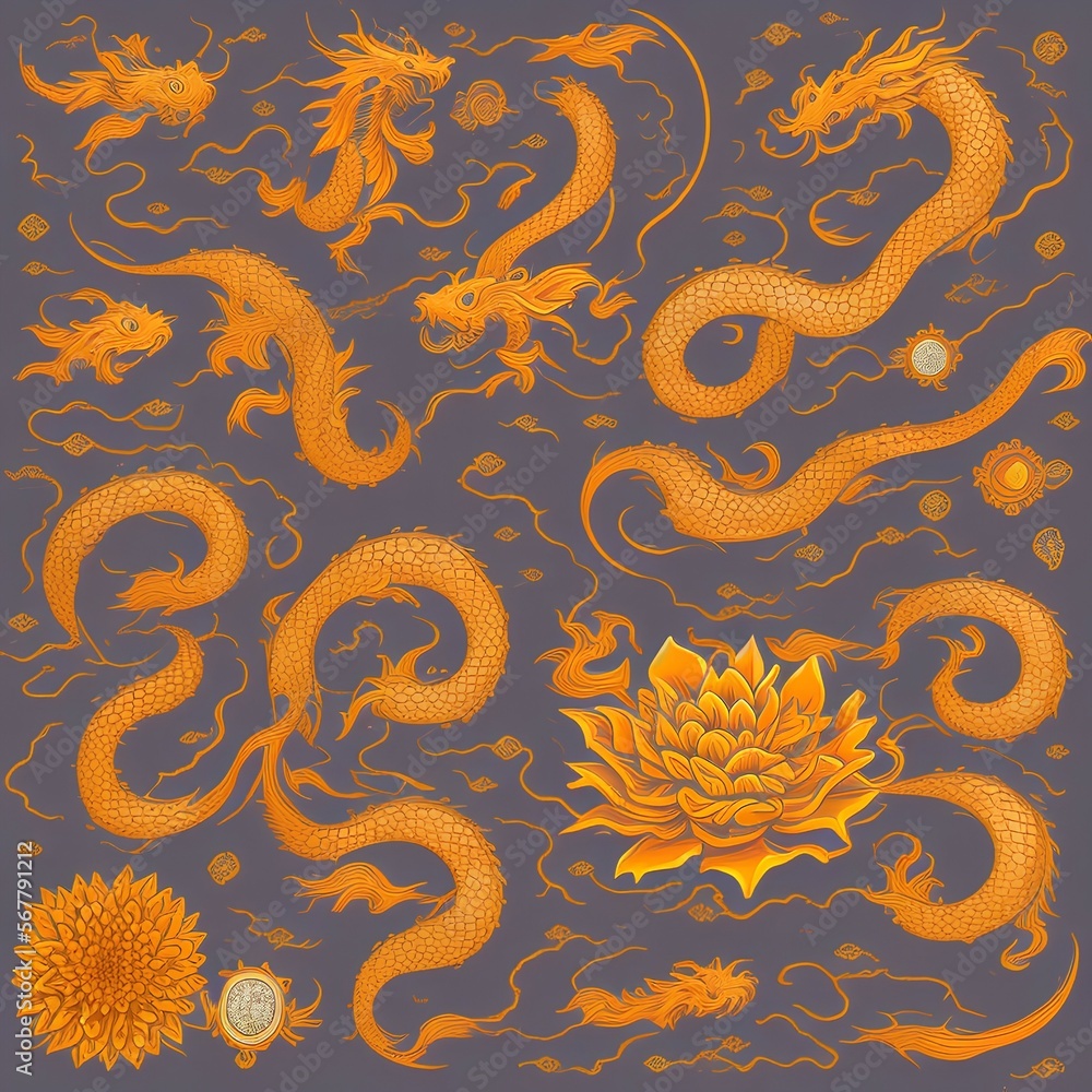 Japanese traditional colorful elements set with dragon samurai katanas torii gate koi fish snakes sea waves chrysanthemum and sakura flowers isolated vector illustration - generative ai Japanese traditional colorful elements set with dragon samurai katanas torii gate koi fish snakes sea waves chrysanthemum and sakura flowers isolated vector illustration - generative ai