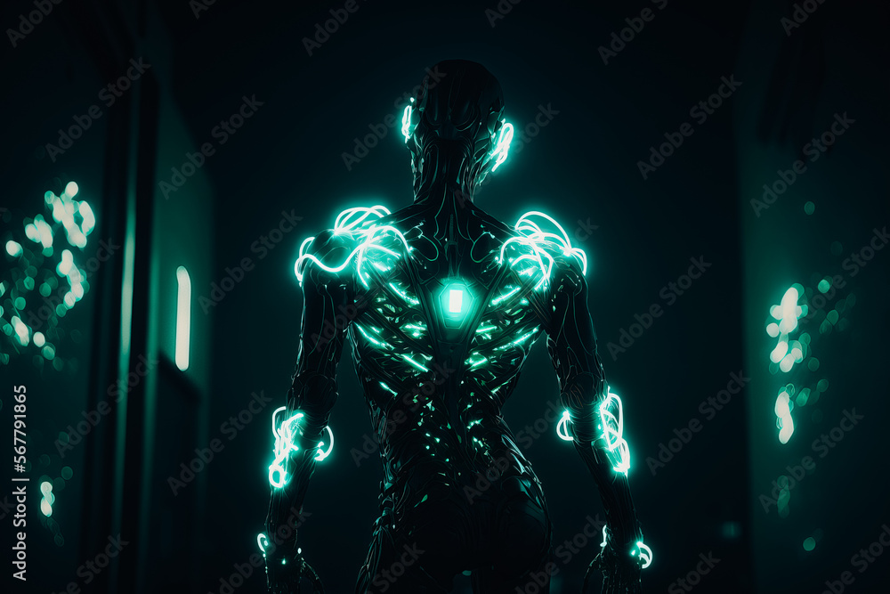 A humanoid figure with glowing LED lights A humanoid figure with glowing LED lights
