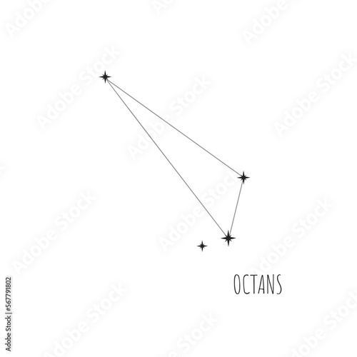 Constellation Octans scheme in starry sky. Doodle, sketch, linear icons of all 88 constellations on white background