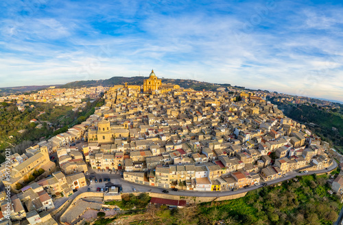 Aerial view of cityscape with cathedral, Piazza Armerina, Enna, Sicily, Italy photo