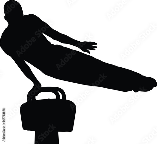athlete gymnast exercise on pommel horse black silhouette