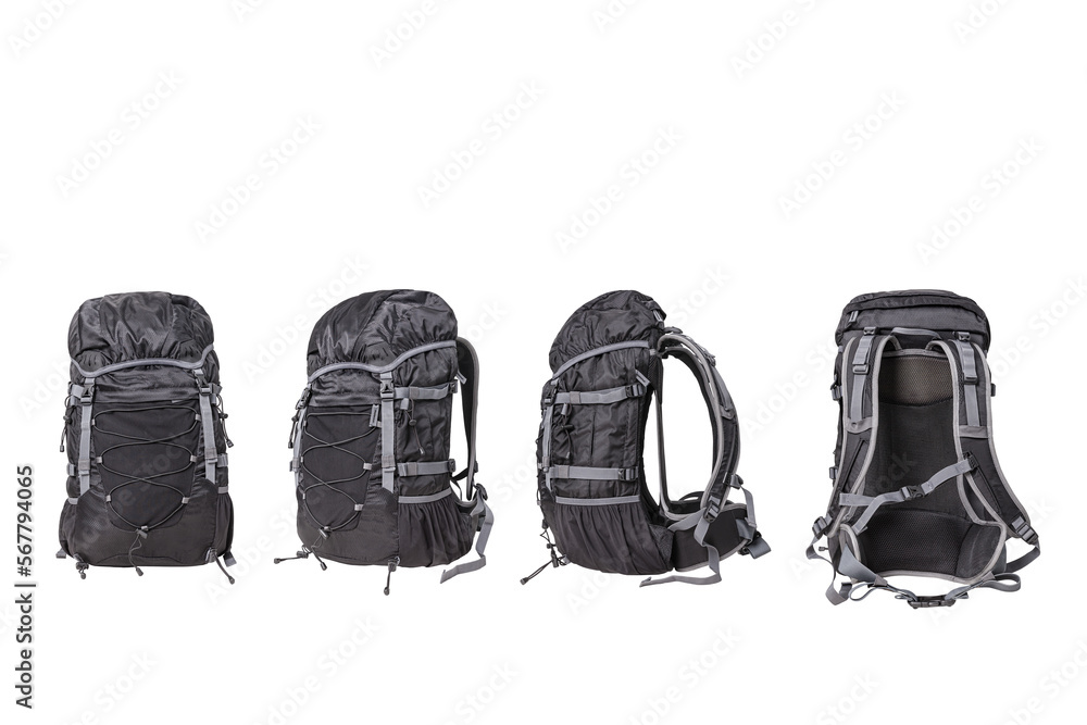 Black travel backpack with transparent background - obrazy, fototapety, plakaty 