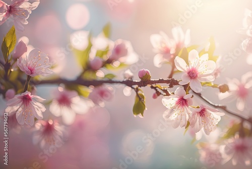 soft focus picture of beautiful pink cherry blossom flowers, generative Ai