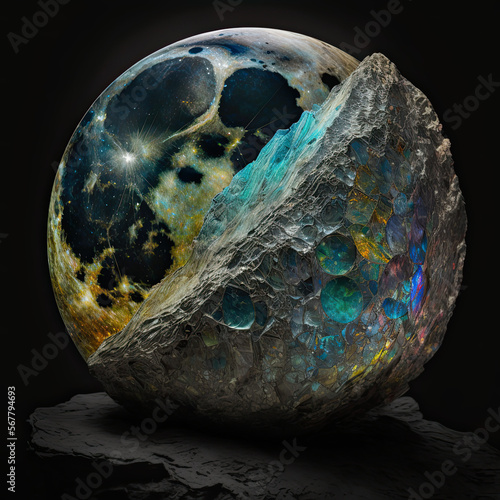 moon and labradorite stone. Generative AI image.