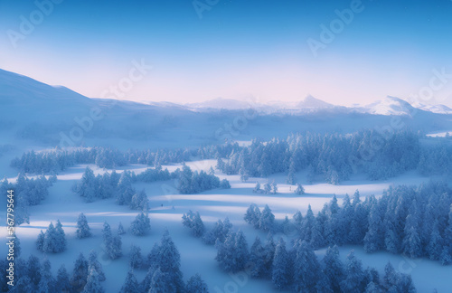 calm winter snow landscape, snowfall landscape