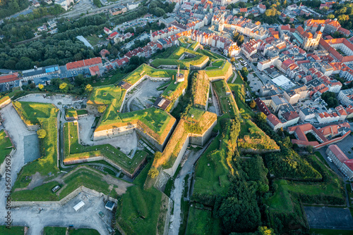 Aerial view of a medieval castle. Fortress in the city of Klodzko, Poland