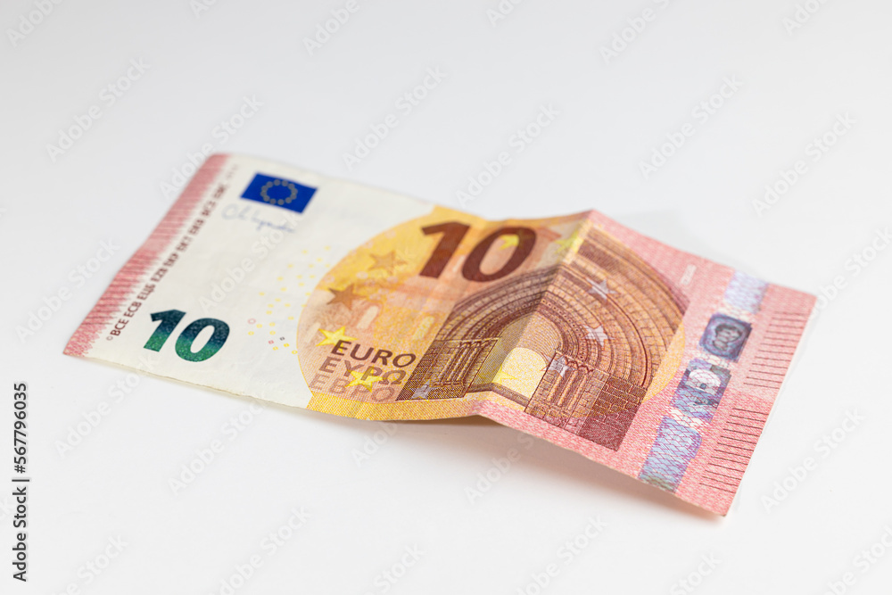 10 euro banknote on a white background, rumpled banknote 10 euro banknote on a white background, rumpled banknote