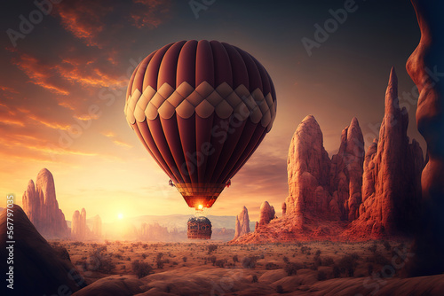 hot air balloon at sunset.Generative Ai