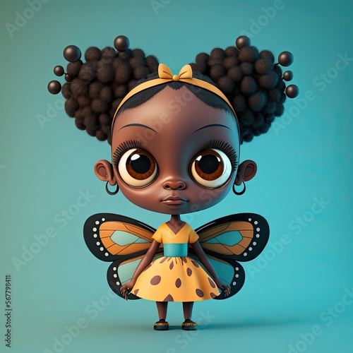 Cute Cartoon Girl in a Butterfly Costume (Generative AI)