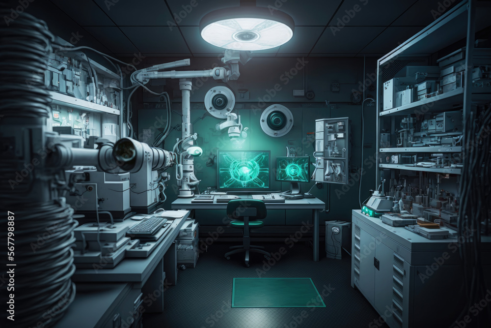 Fototapeta premium Advanced Optical Equipment and Machines in a High Tech Optics Laboratory Generative AI
