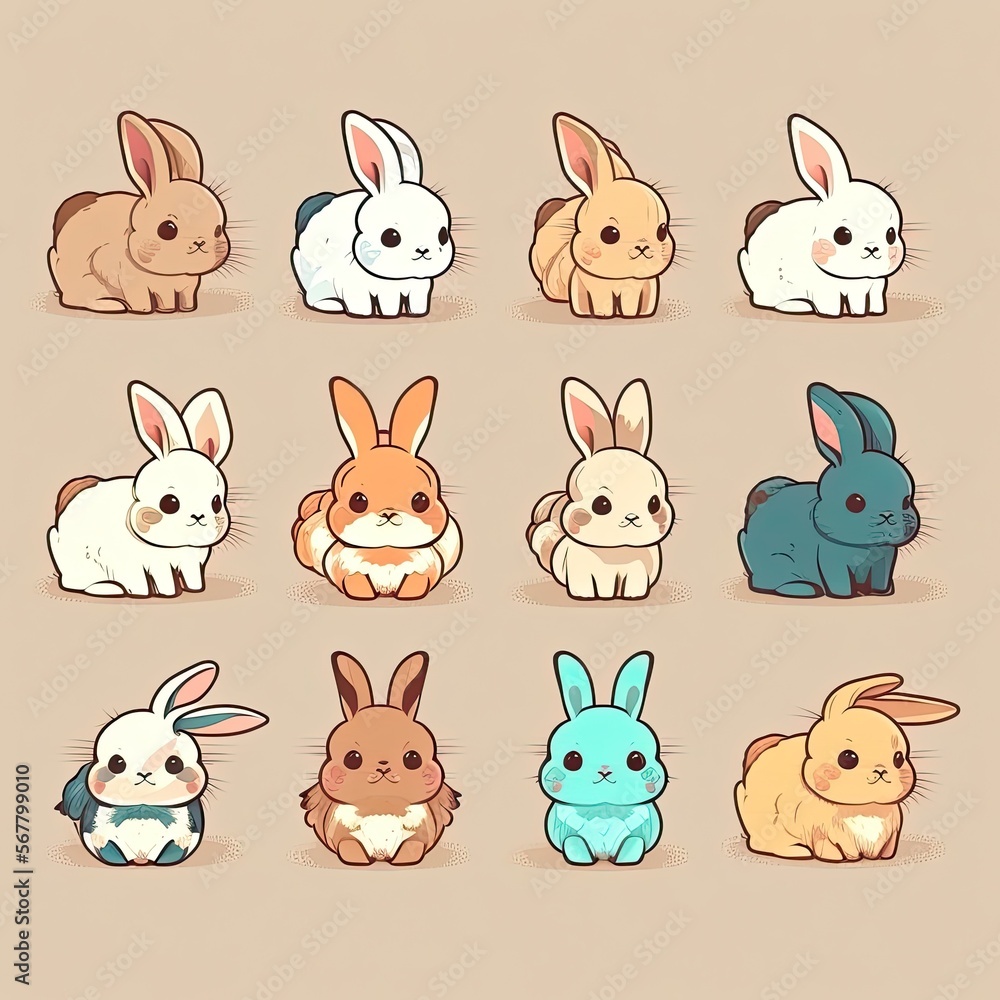 Many little rabbits on color background. Generative AI