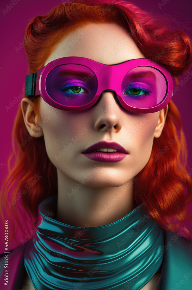 Generative AI illustration of pretty girl with virtual glasses experience Generative AI illustration of pretty girl with virtual glasses experience