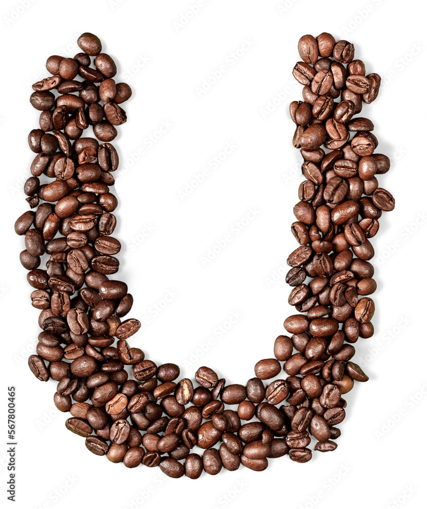 Alphabet letter of Brazilian black coffee beans Alphabet letter of Brazilian black coffee beans