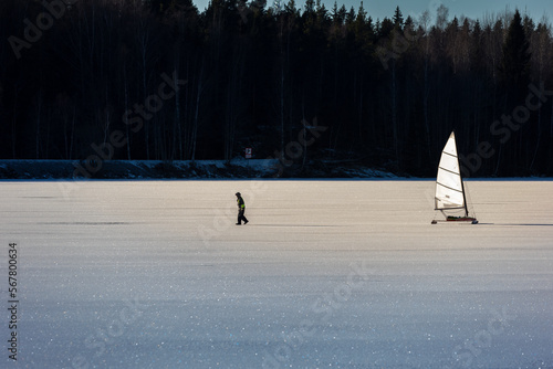 Ice boat on lake Väsman in Ludvika Sweden photo