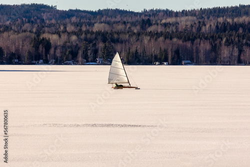 Ice boat on lake Väsman in Ludvika Sweden photo