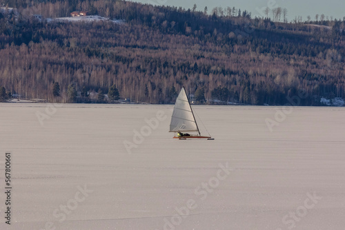 Ice boat on lake Väsman in Ludvika Sweden