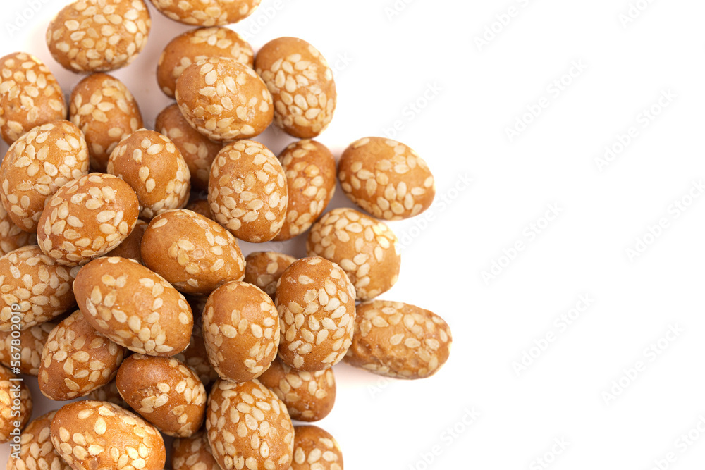 Crunchy Asian Sesame Peanuts Coated with Soy Sauce Isolatd on a White Background