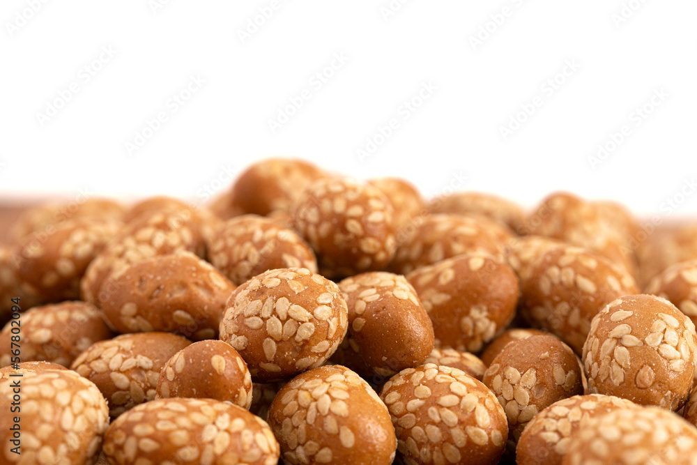 Crunchy Asian Sesame Peanuts Coated with Soy Sauce Isolatd on a White Background Crunchy Asian Sesame Peanuts Coated with Soy Sauce Isolatd on a White Background