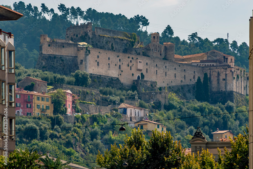 Fototapeta premium The ancient Malaspina fortress seen from the historic center of Massa, Italy