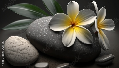 Zen stones with frangipani flower  generative ai