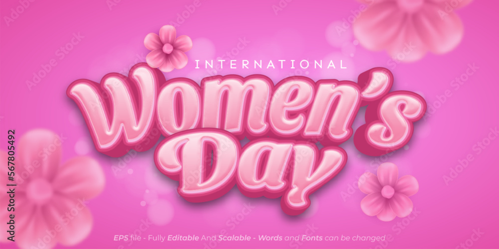 Editable text effect women's day with flying flowers background