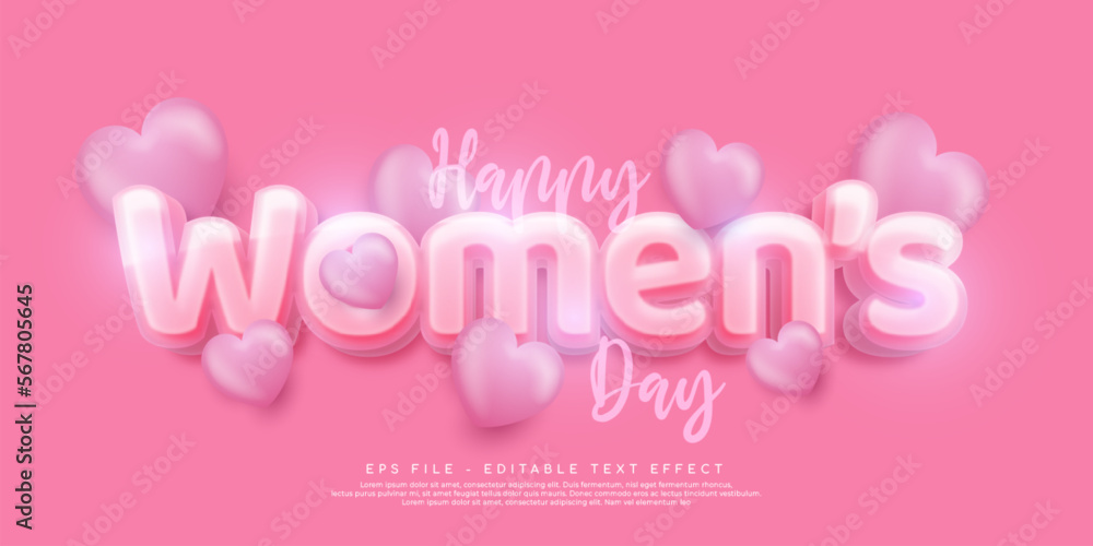 Happy women's day text effect editable three dimension text style