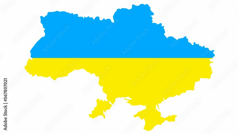 An animated yellow blue map appears from circles. Symbol of country Ukraine. Flat vector illustration isolated on a white background. An animated yellow blue map appears from circles. Symbol of country Ukraine. Flat vector illustration isolated on a white background.