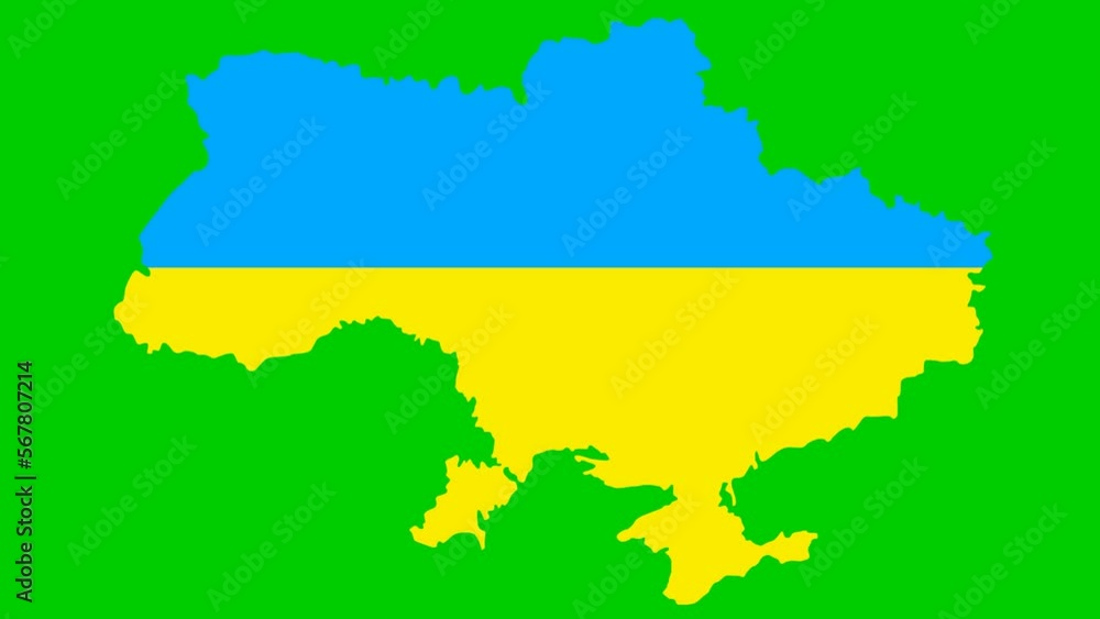 An animated yellow blue map appears from circles. Symbol of country Ukraine. Flat vector illustration isolated on a green background. An animated yellow blue map appears from circles. Symbol of country Ukraine. Flat vector illustration isolated on a green background.