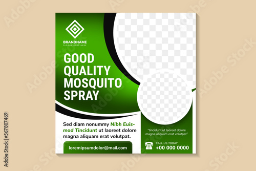 good quality mosquito spray design banner template use square layout. social media with white background combined with green gradient and black colors element. space of photo collage and text.