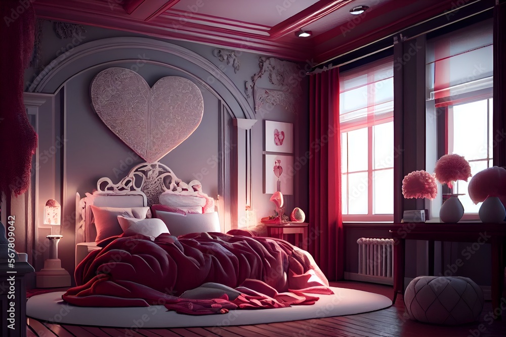 luxury bedroom valentine interior decoration.generative ai technology illustration