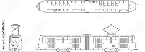 Detailed vector sketch of a classic western world tram