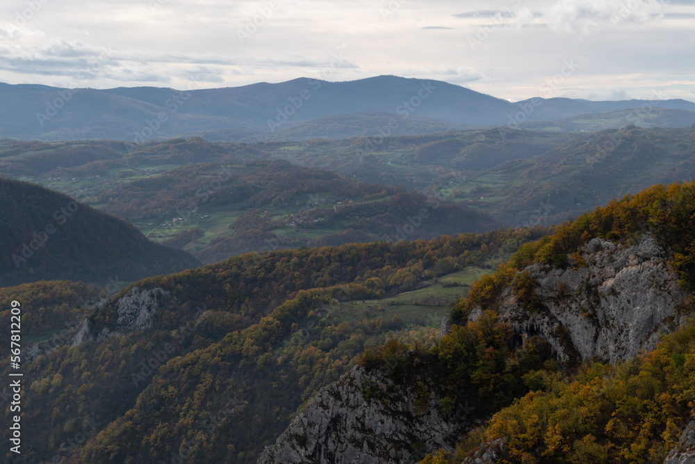 Landscape of Manjača mountain near Banja Luka during overcast autumn day