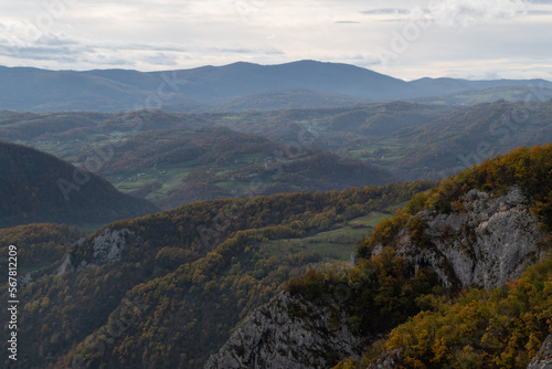 Landscape of Manjača mountain near Banja Luka during overcast autumn day