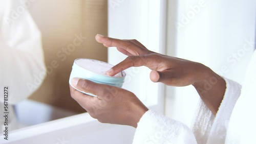 Wallpaper Mural Woman morning skincare routine, black female hand applying moisturizing cream or body lotion for healthy skin, organic cosmetic product. High quality 4k footage Torontodigital.ca