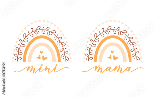 Mama and Mini Rainbow Svg cutting files. Mom and baby boho rainbow vector clipart isolated on white background. Perfect for shirts, different apparel, Mother's day printable gifts, cards etc