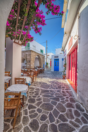 A characteristic alley with taverna in Plaka village, Milos island GR © Davide D. Phstock