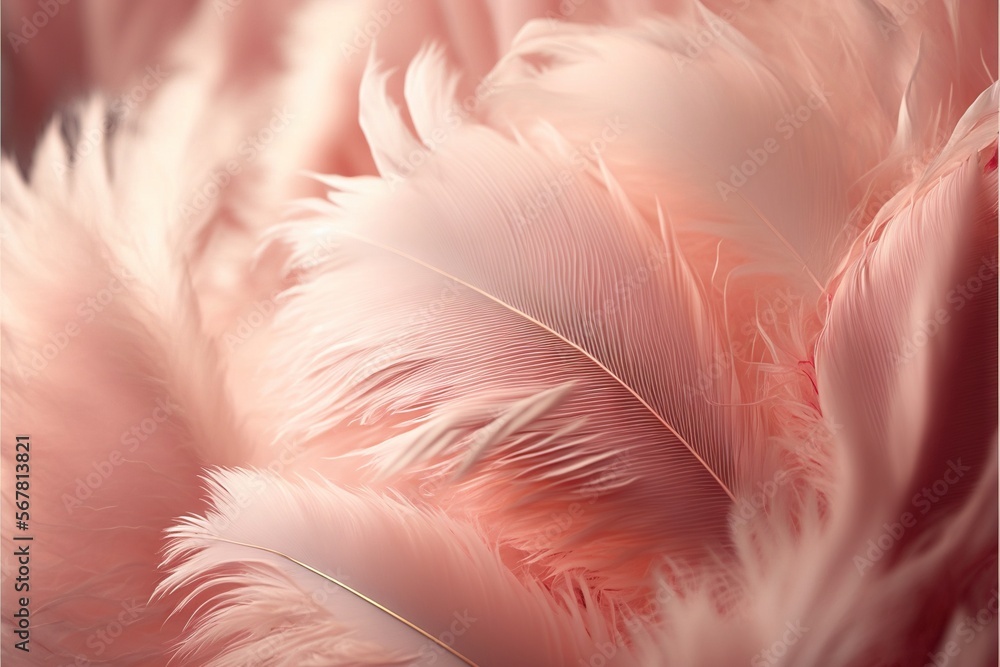 a close up of pink feathers with a blurry background and a gold border  around the edges of the feathers is a soft pink color. generative ai Stock  Illustration