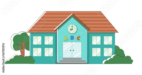 Hand drawn colorful cartoon vector illustration with school building clipart