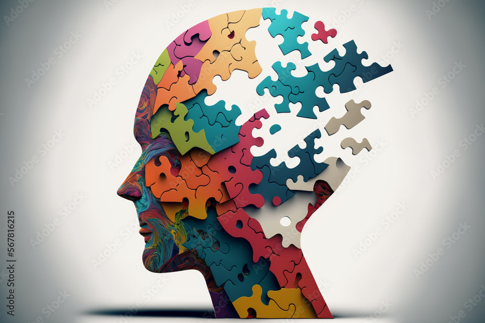 Colorful puzzle brain. Neurodiversity concept. Generative AI