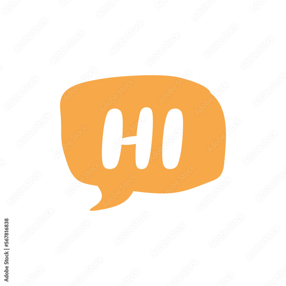 Hi Letter in Hand Drawn Speech Bubble Vector Template