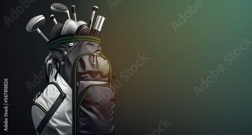 golf bag, golf club advertisement template, empty space for text, advertisement banner (created with Generative AI) photo