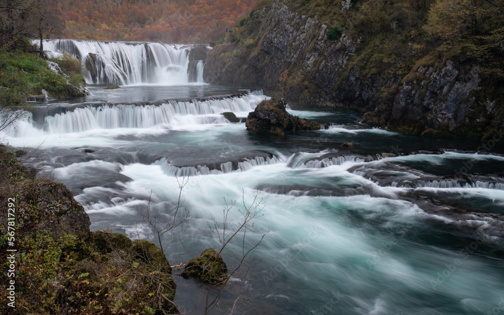 Obraz premium Štrbački buk waterfall on Una river in Bosnia and Herzegovina, mountain river in National park Una