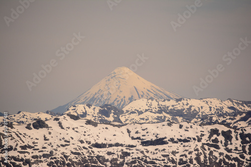 view of the villarrica volcano in chile