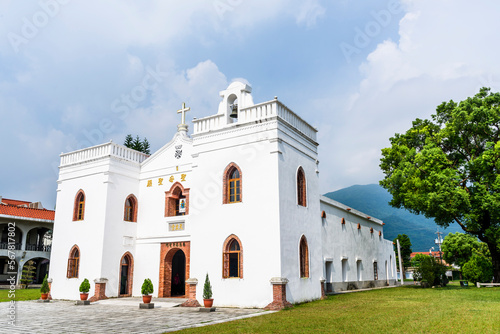 Building view of the Wanchin Basilica of the Immaculate Conception, An old Catholic church in Wanjin Village, Pingtung County, Taiwan. photo