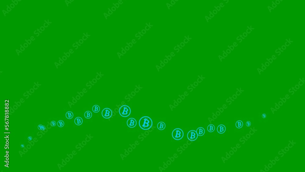 Animated blue bitcoin coins fly from left to right. A wave with flying money. Concept of business, cryptocurrency, finance. Vector illustration isolated on the green background.
Animated blue bitcoin coins fly from left to right. A wave with flying money. Concept of business, cryptocurrency, finance. Vector illustration isolated on the green background.