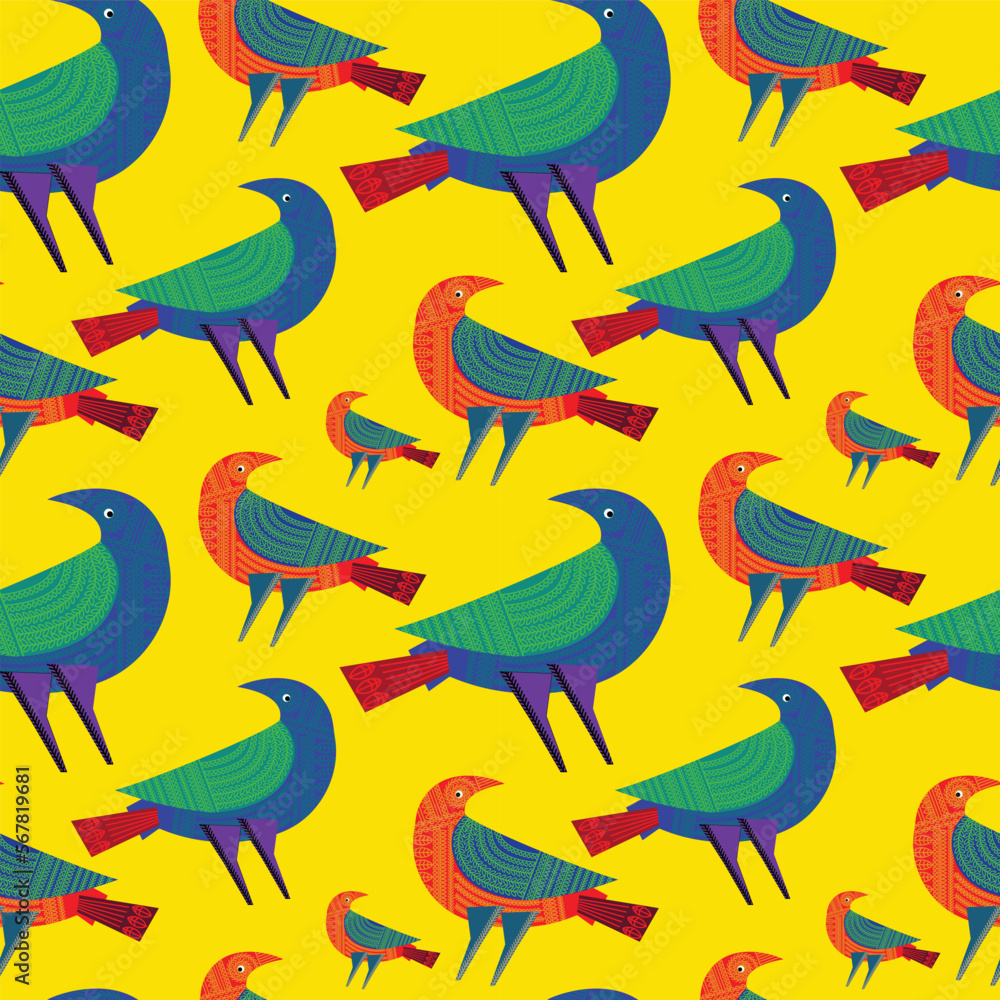 Obraz premium Hand-drawn traditional ancient tribal folk art, India. Pictorial language depicting the rural life of the inhabitants of India. seamless pattern for textiles, wrapping paper, or backgrounds